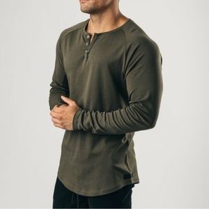 2 Alphalete Henley Long Sleeves black & army green (men size large)